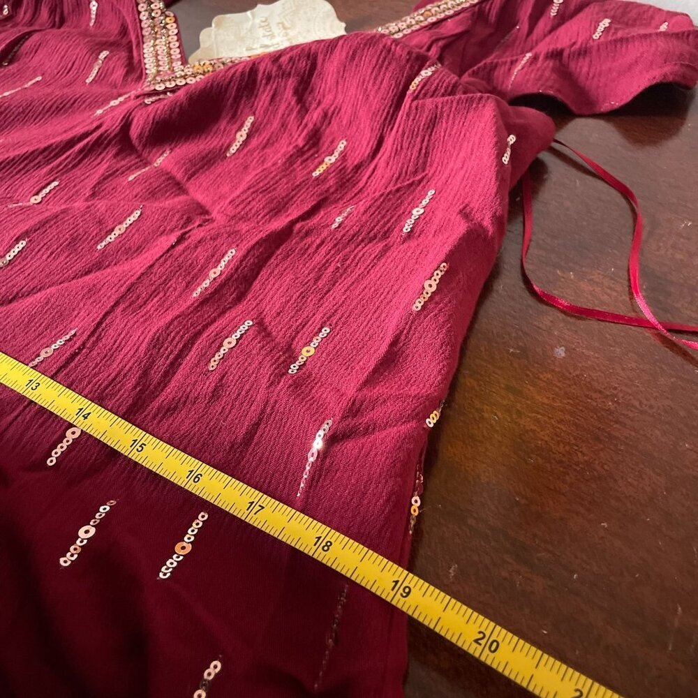 NWT Altar'd State Deenie Boho Burgundy Mini Dress SZ M Gold Sequin Whimsigoth - Picture 10 of 13